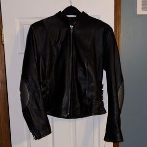 Black Leather Biker Jacket for Women